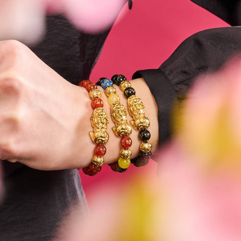 Pixiu Feng Shui Bracelet | FIVE Elements | Chakra Agate x 18k Gold